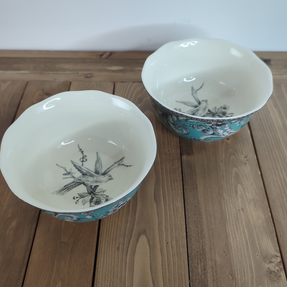222 Fifth Adelaide Porcelain Turquoise Cereal Bowls (2) - Picture 5 of 10
